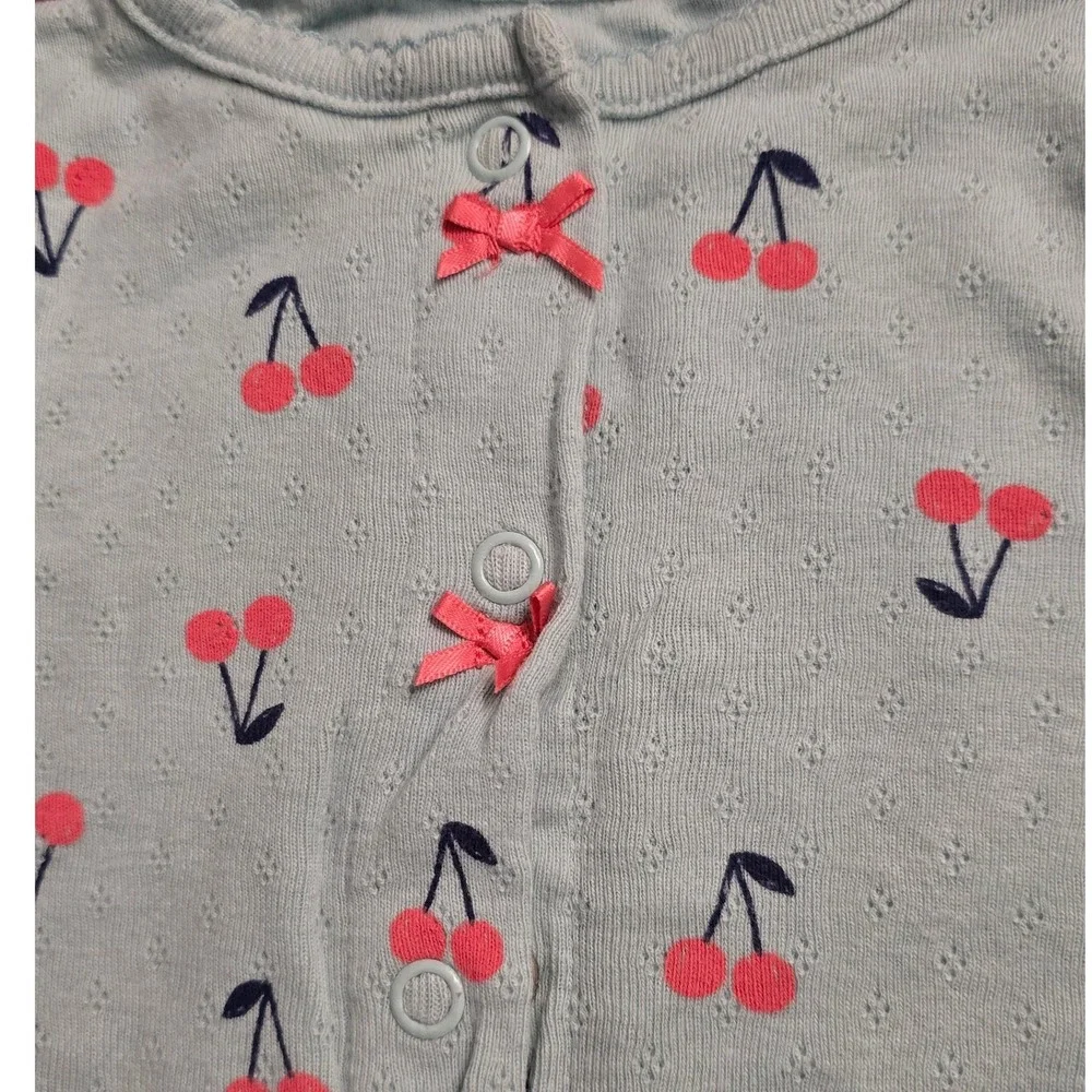 Child of Mine by Carters Baby Girls Blue Cherry Pointelle Footed Sleeper 3-6M
